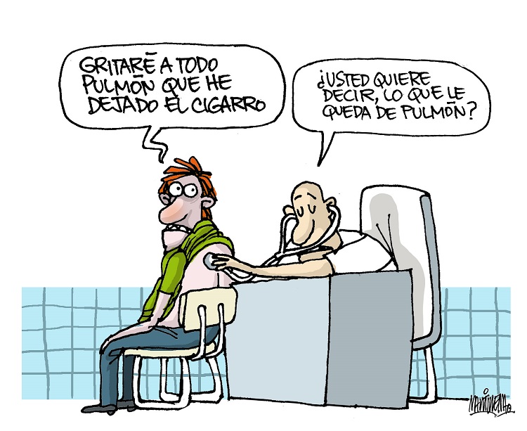 Caricatura de Alfredo Martirena sobre el hábito de fumar.