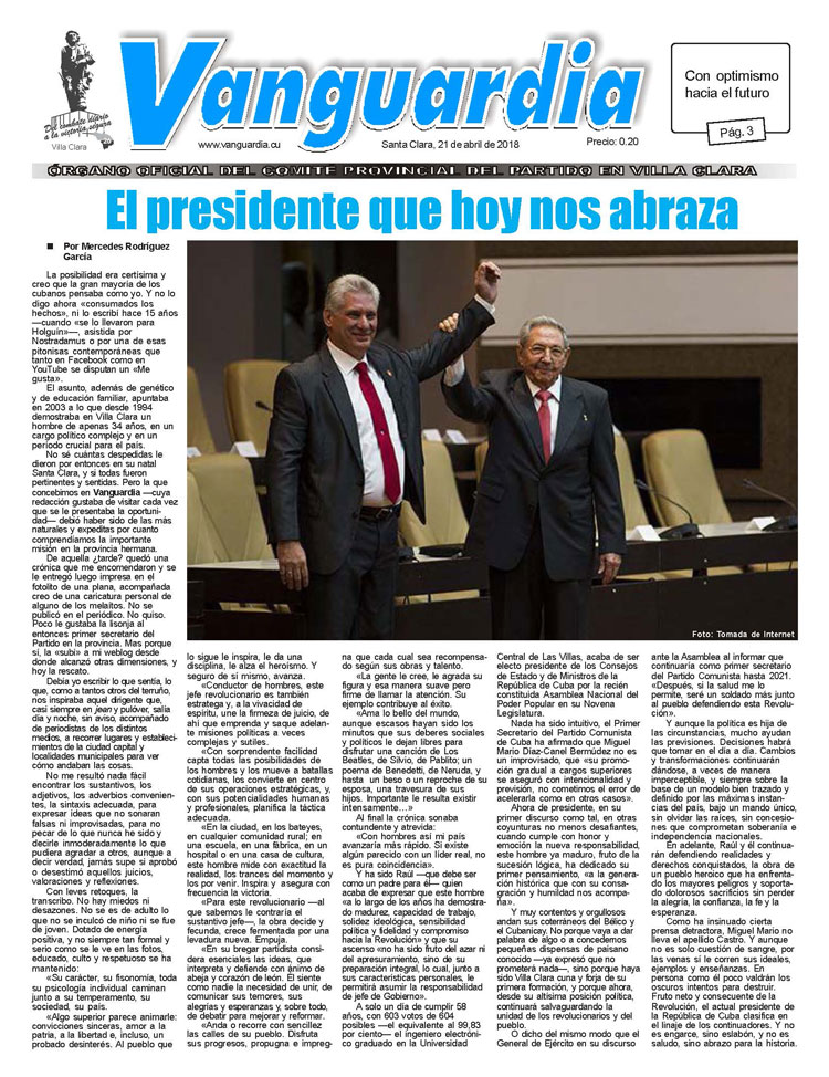 Edición impresa número 03 de Vanguardia, del mes 04 del año 2018