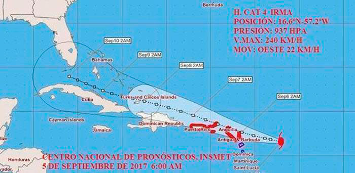 Mapa de trayectoria del huracán Irma. Mapa de trayectoria del huracán Irma.