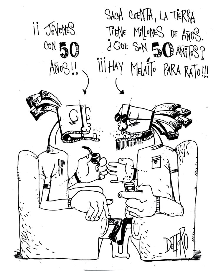 Caricatura de Del Toro dedicada al aniversario 50 del suplemento humorístico Melaíto, de Villa Clara, Cuba. Caricatura de Del Toro dedicada al aniversario 50 del suplemento humorístico Melaíto, de Villa Clara, Cuba.