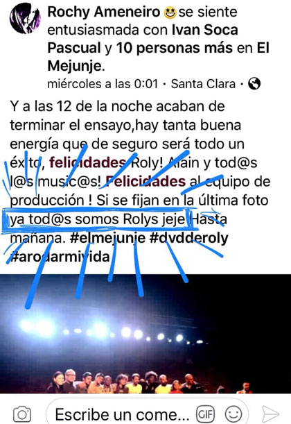 Publicación de Rochy Ameneiro sobre Roly Berrío. Publicación de Rochy Ameneiro sobre Roly Berrío.