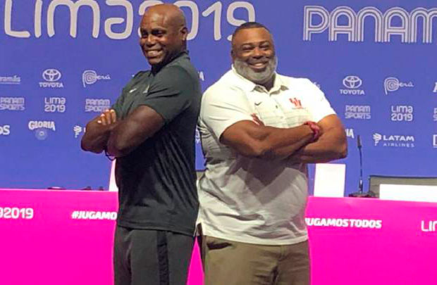 Carl Lewis y Leroy Burrell en Lima 2019. Carl Lewis y Leroy Burrell en Lima 2019.