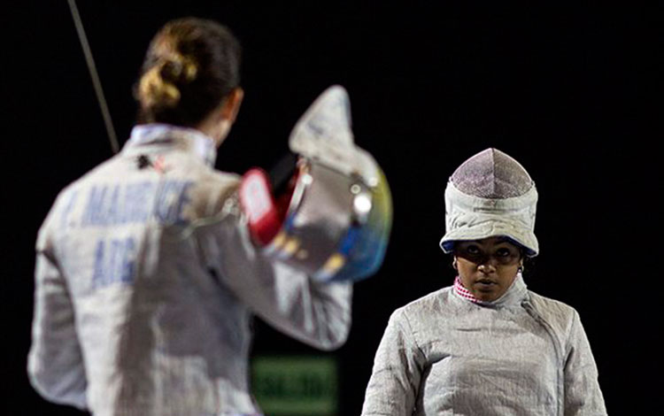 Aymara Tablada, en competencia de sable en Lima 2019. Aymara Tablada, en competencia de sable en Lima 2019.