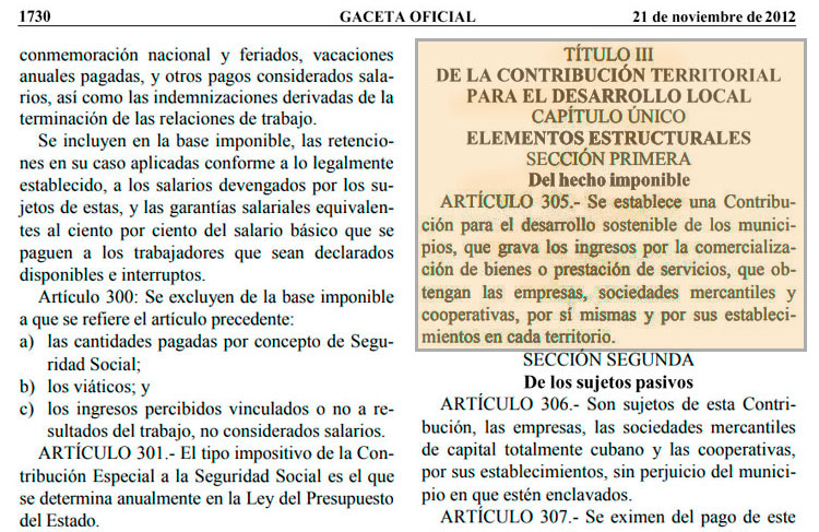 Fragmento de la Ley 113 Del Sistema Tributario. Fragmento de la Ley 113 Del Sistema Tributario.