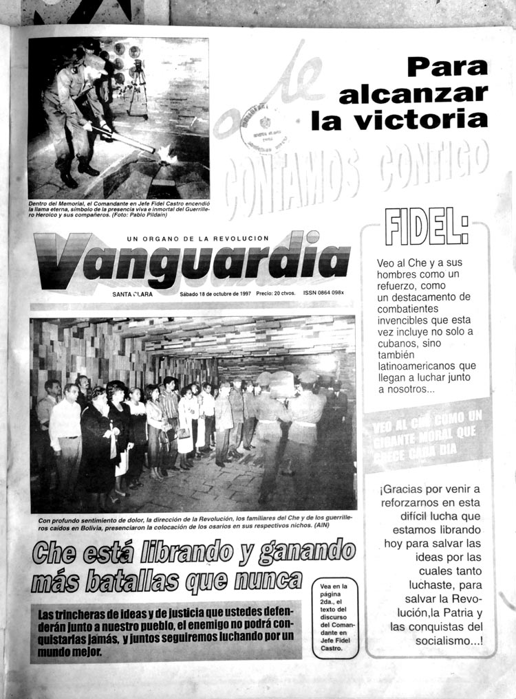 Portada periódico Vanguardia, octubre de 1997. Portada periódico Vanguardia, octubre de 1997.