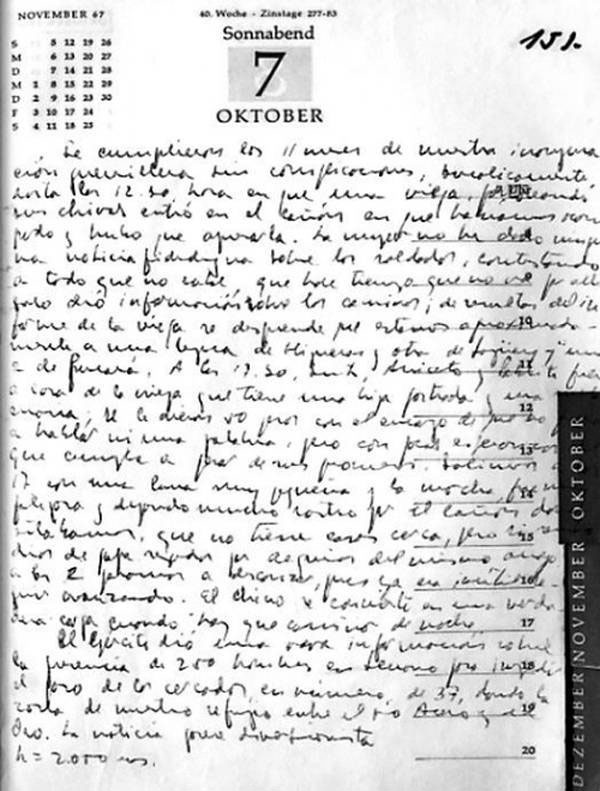 Diario del Che en Bolivia, última página escrita, 7 de octubre de 1967. Diario del Che en Bolivia, última página escrita, 7 de octubre de 1967.