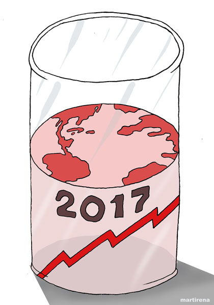 Ilustración de Alfredo Martirena sobre el mundo y el año 2017. Ilustración de Alfredo Martirena sobre el mundo y el año 2017.