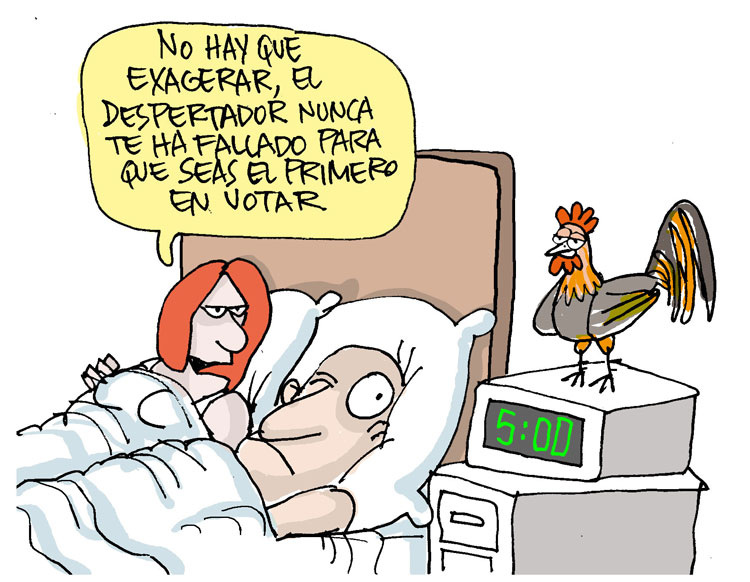 Caricatura de Alfredo Martirena sobre puntualidad en elecciones. Caricatura de Alfredo Martirena sobre puntualidad en elecciones.