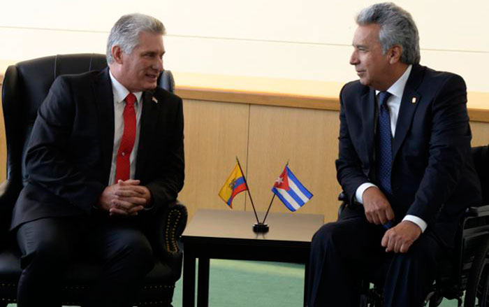 Cuban President Miguel Diaz-Canel and Ecuadorian President Lenin Moreno.