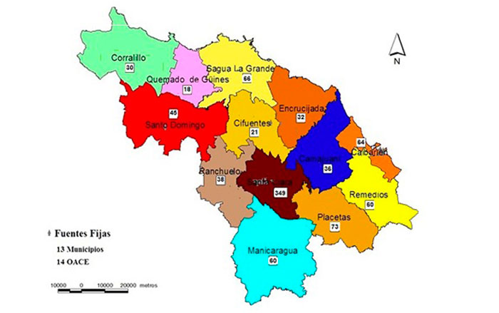Mapa de las fuentes contaminantes en los municipios de la provincia de Villa Clara, Cuba. Mapa de las fuentes contaminantes en los municipios de la provincia de Villa Clara, Cuba.