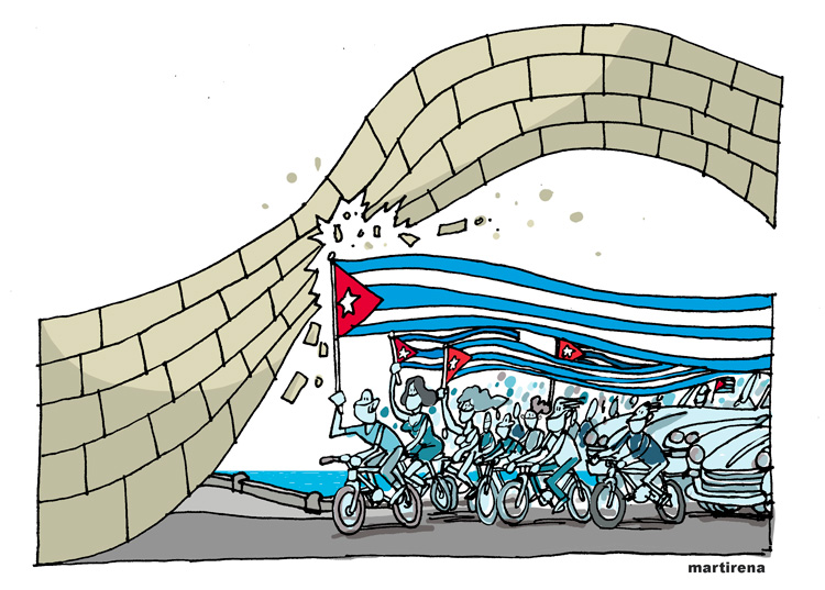 Ilustración de Alfredo Martirena sobre solidaridad con Cuba contra el bloqueo. Ilustración de Alfredo Martirena sobre solidaridad con Cuba contra el bloqueo.
