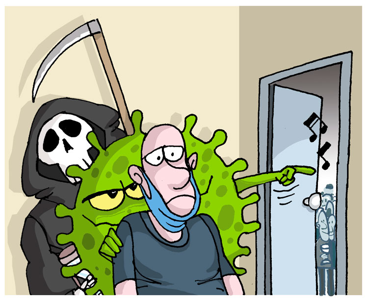Ilustración de Alfredo Martirena sobre la irresponsabilidad y la COVID-19. Ilustración de Alfredo Martirena sobre la irresponsabilidad y la COVID-19.