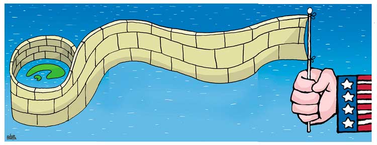 Ilustración de Alfredo Martirena sobre el bloqueo de los Estados Unidos contra Cuba. Ilustración de Alfredo Martirena sobre el bloqueo de los Estados Unidos contra Cuba.