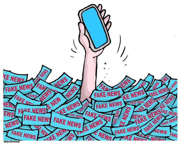 Ilustración de Alfredo Martirena sobre las fake news contra Cuba. Ilustración de Alfredo Martirena sobre las fake news contra Cuba.