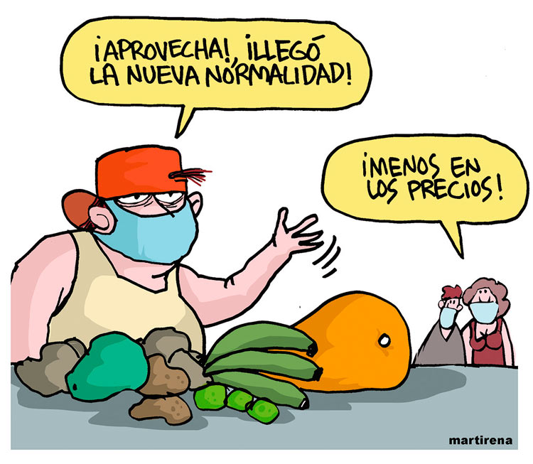 Caricatura de Alfredo Martirena sobre los precios en la etapa de normalidad. Caricatura de Alfredo Martirena sobre los precios en la etapa de normalidad.
