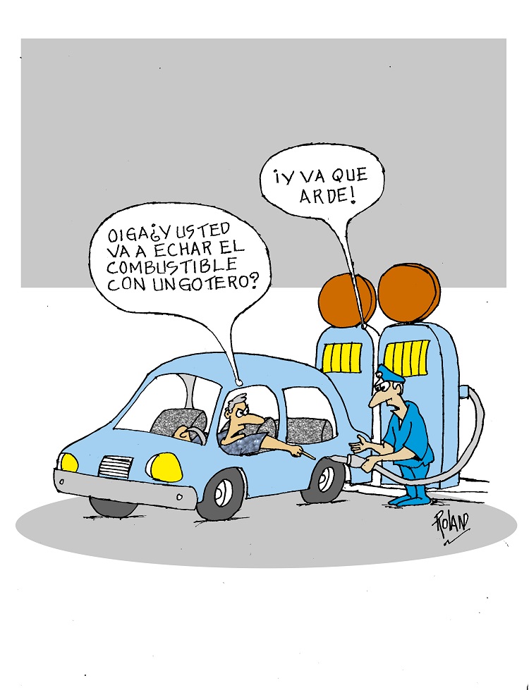 Caricatura de Rolando González (Roland) sobre el ahorro de combustible Caricatura de Rolando González (Roland) sobre el ahorro de combustible