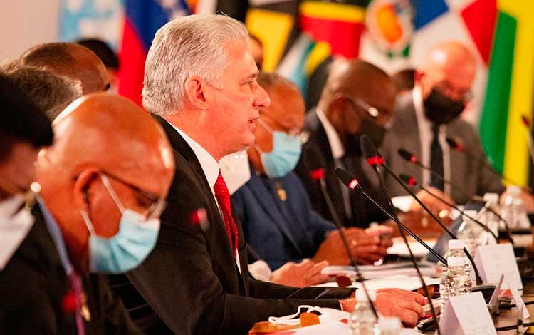 Presidente de la República de Cuba, Miguel Díaz-Canel Bermúdez, interviene en la VI Cumbre de la Celac, en México, el 18 de septiembre de 2021.