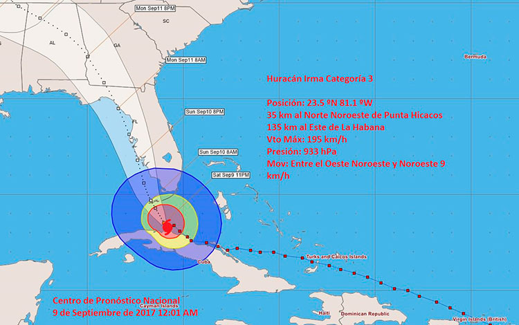Mapa de trayectoria del huracán Irma.