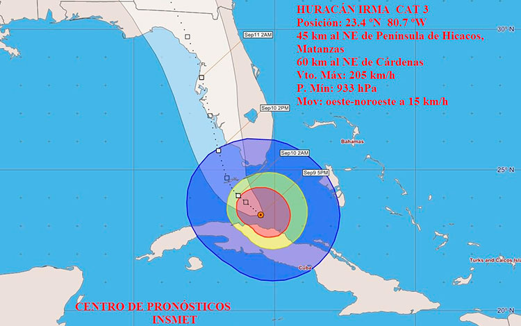Cono de trayectoria del huracán Irma, 9 de septiembre, 6:00 p.m.
