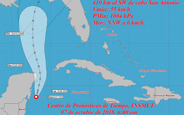 Cono de trayectoria de la depresión tropical no. 14 de la temporada de 2018.