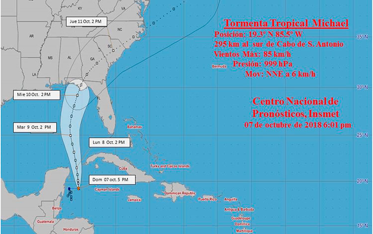 Cono de trayectoria de la tormenta tropical Michael, aviso 4.