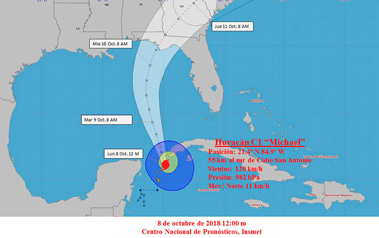Cono de trayectoria del huracán Michael.
