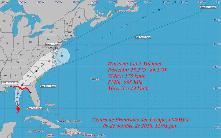 Cono de trayectoria de huracán Michael, 9 de octubre de 2018, 12 m.