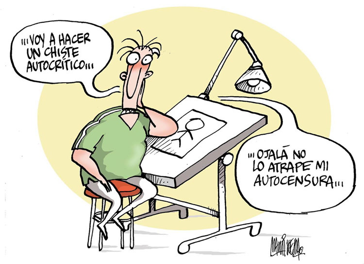 Autocensura, de Alfredo Martirena. Caricatura de Alfredo Martirena sobre la censura.