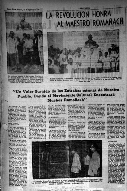 Edición del periódico Vanguardia del 13 de octubre de 1962 Edición del periódico Vanguardia del 13 de octubre de 1962 refleja homenaje a Leopoldo Romañach.