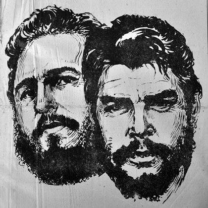 Grabado con las imágenes de Fidel y el Che Guevara, realizado por el pintor y grabador Hernani Simón Hernández Morales. Grabado con las imágenes de Fidel y el Che Guevara, realizado por el pintor y grabador Hernani Simón Hernández Morales.
