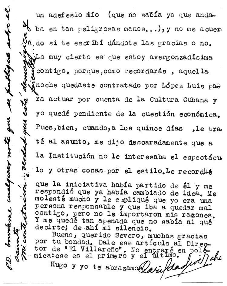 Carta suscrita por Carilda Oliver Labra. Carta suscrita por Carilda Oliver Labra.