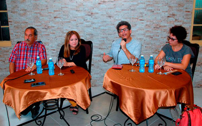 Enrique Pérez Mesa, Liuba María Hevia, Ernesto Alejo e Irina Toledo en conferencia de prensa. Enrique Pérez Mesa, Liuba María Hevia, Ernesto Alejo e Irina Toledo en conferencia de prensa.