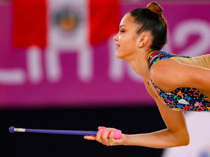 Gretel Mendoza durante las competencias individuales de gimnasia rí­tmica en los Panamericanos de Lima 2019.
