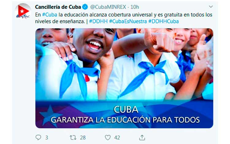 Tuit del Ministerio de Relaciones Exteriores de Cuba