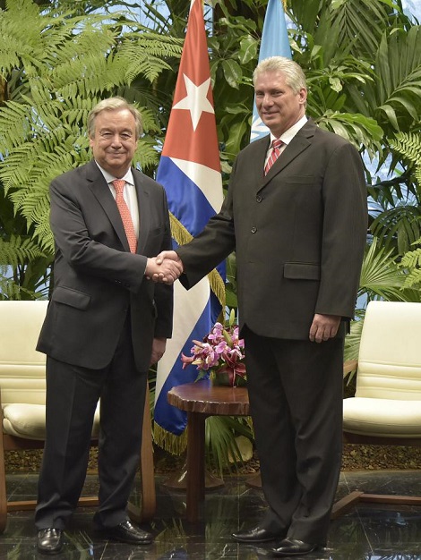 Miguel Dí­az-Canel Bermúdez recibió al excelentí­simo señor António Guterres, Secretario General de la ONU