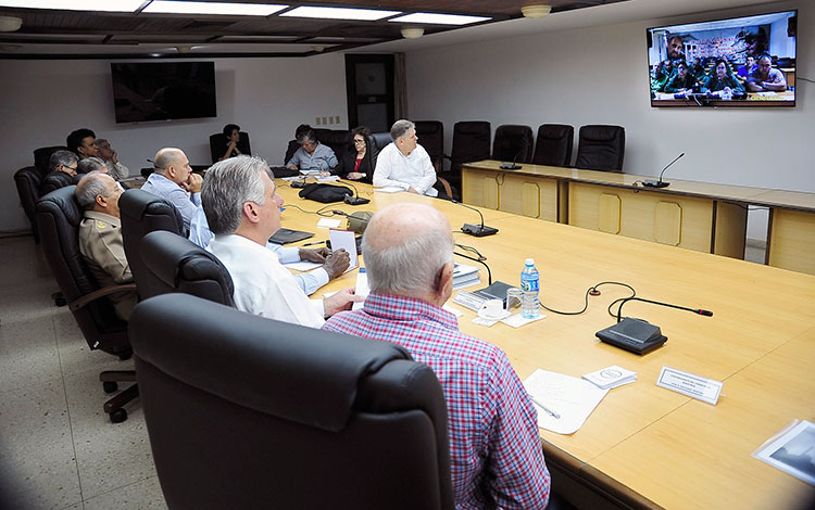 Miguel Díaz-Canel Bermúdez en videoconferencia sobre afectaciones por lluvias de tormenta subtropical Alberto.