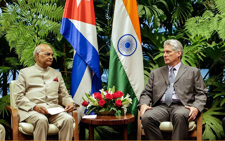 Miguel Díaz-Canel Bermúdez y Ram Nath Kovind, presidentes de Cuba y la India, respectivamente.