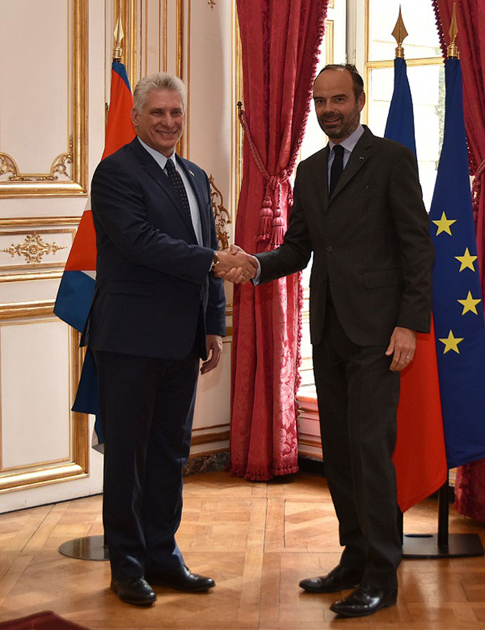 Miguel Díaz-Canel y Edouard Philippe.