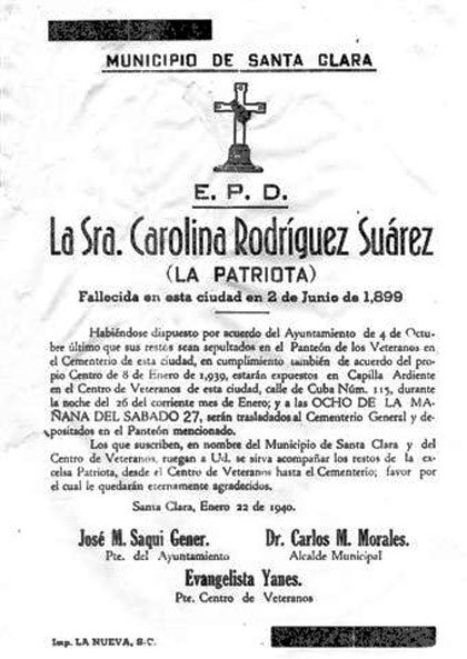 Esquela mortuoria de Carolina Rodríguez Esquela mortuoria de Carolina Rodríguez