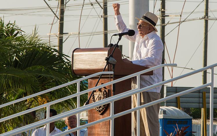 José Ramón Machado Ventura pronuncia palabras centrales en el acto por el Día de la Rebeldía Nacional.