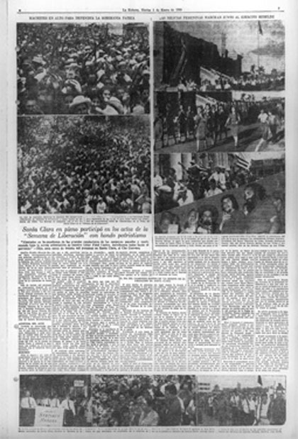 Páginas de noticias del periódico Hoy. Página de noticias del periódico Hoy, con informaciones sobre lo sucedido en la Semana de la Liberación en Santa Clara.