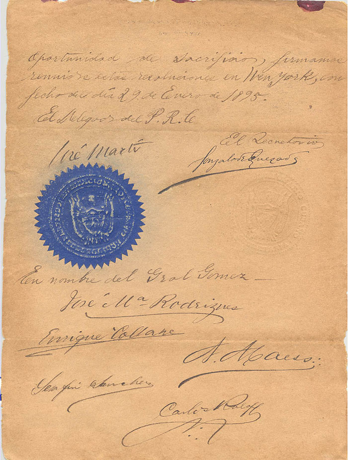 Hoja 5 del manuscrito de la orden de alzamiento de José Martí­ al general Francisco Carrillo.