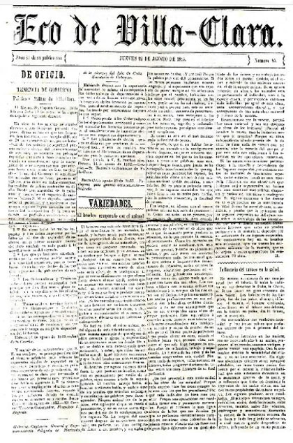 Número inicial de El Eco de Villa-Clara, primer periódico de Santa Clara.