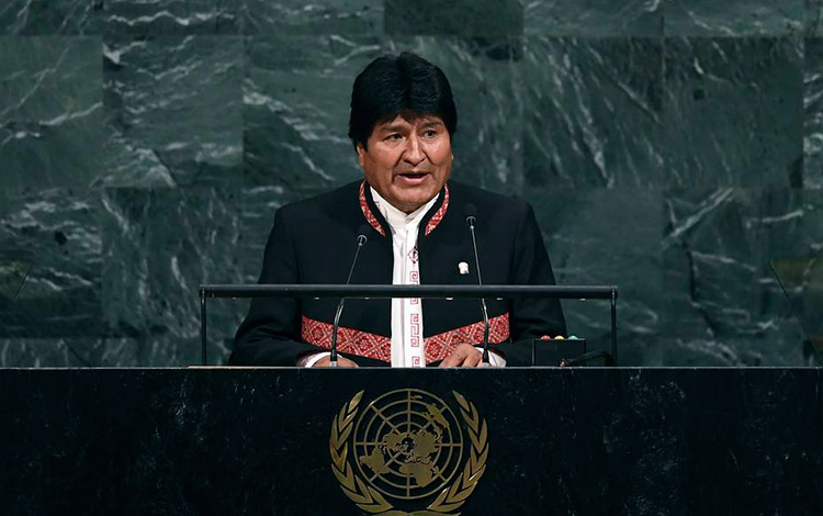 Evo Morales durante su discurso ante la Asamblea General de la ONU.