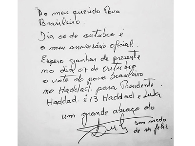 Mensaje de Lula por elecciones en Brasil.