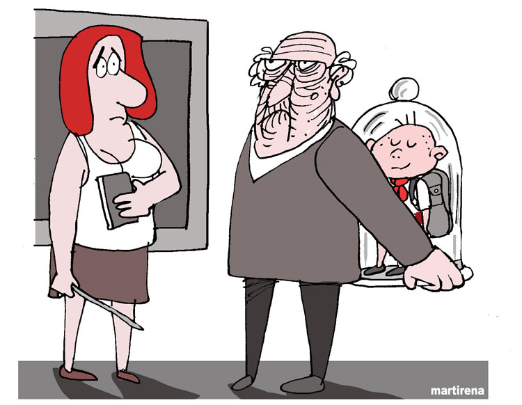 Ilustración de Alfredo Martirena sobre relación familia-escuela.