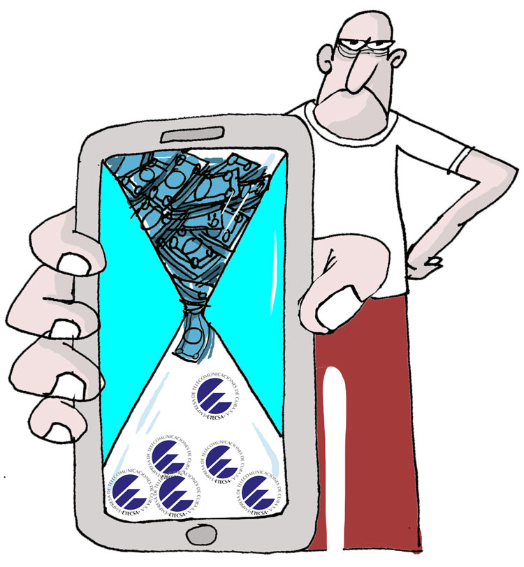 Ilustración de Alfredo Martirena sobre recargas de Etecsa.