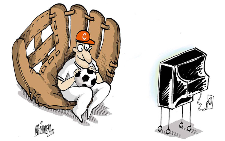 Caricatura de Alfredo Martirena sobre pasión por el fútbol.