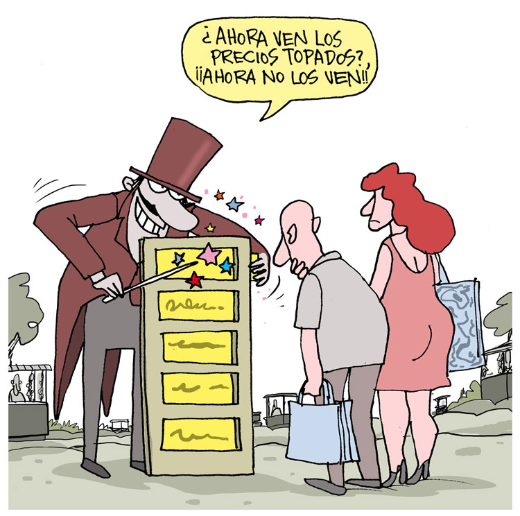 Caricatura de Alfredo Martirena sobre precios de productos agropecuarios.