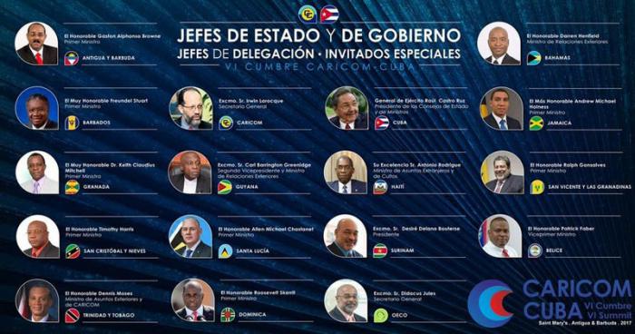 Jefes de Estado e invitados a Cumbre Caricom-Cuba.